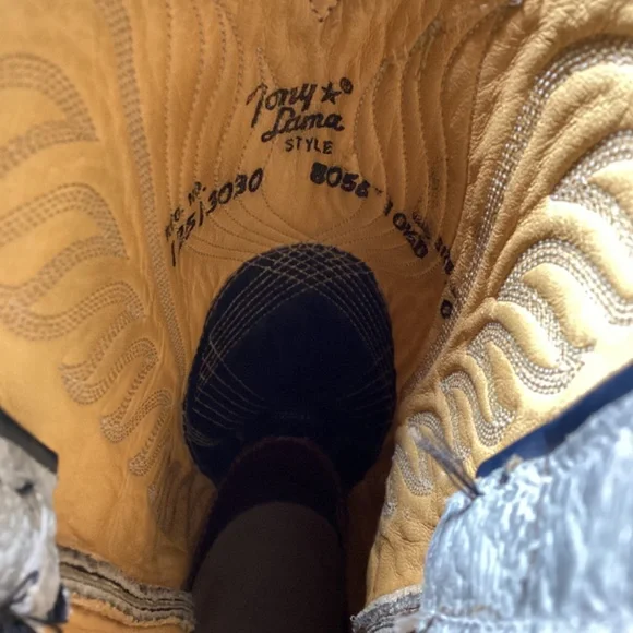 Tony Lama Cowboy Boots Men’s Western Gray Leather with Black Shaft Size 10.5 - Picture 12 of 14